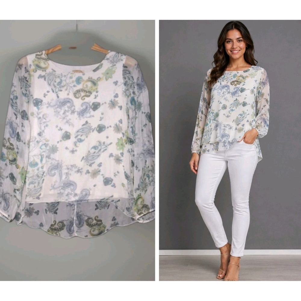 GIUSY 100% Silk Blouse Small White Italian Coquette Feminine Girly Romantic